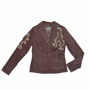 Vintage Y2K Brown Embellished Blazer Jacket Studded Western Indie Medium